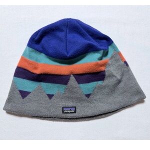 Patagonia Knit Beanie Hat Youth Gray Geometric Stripe Winter One Size Multicolor